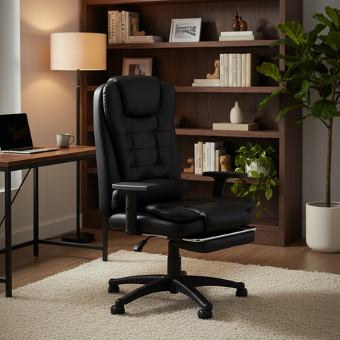 Executive Office Chair with Footrest UAE | Ergonomic PU Leather Recliner Black | IH 3600