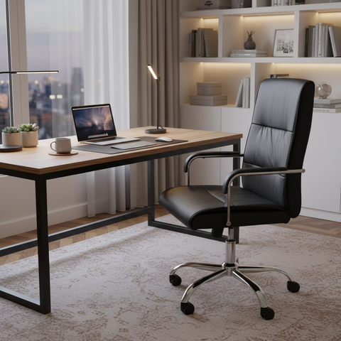 High Back Executive Office Chair UAE | Ergonomic PU Leather Chair with Chrome Base | IH 107