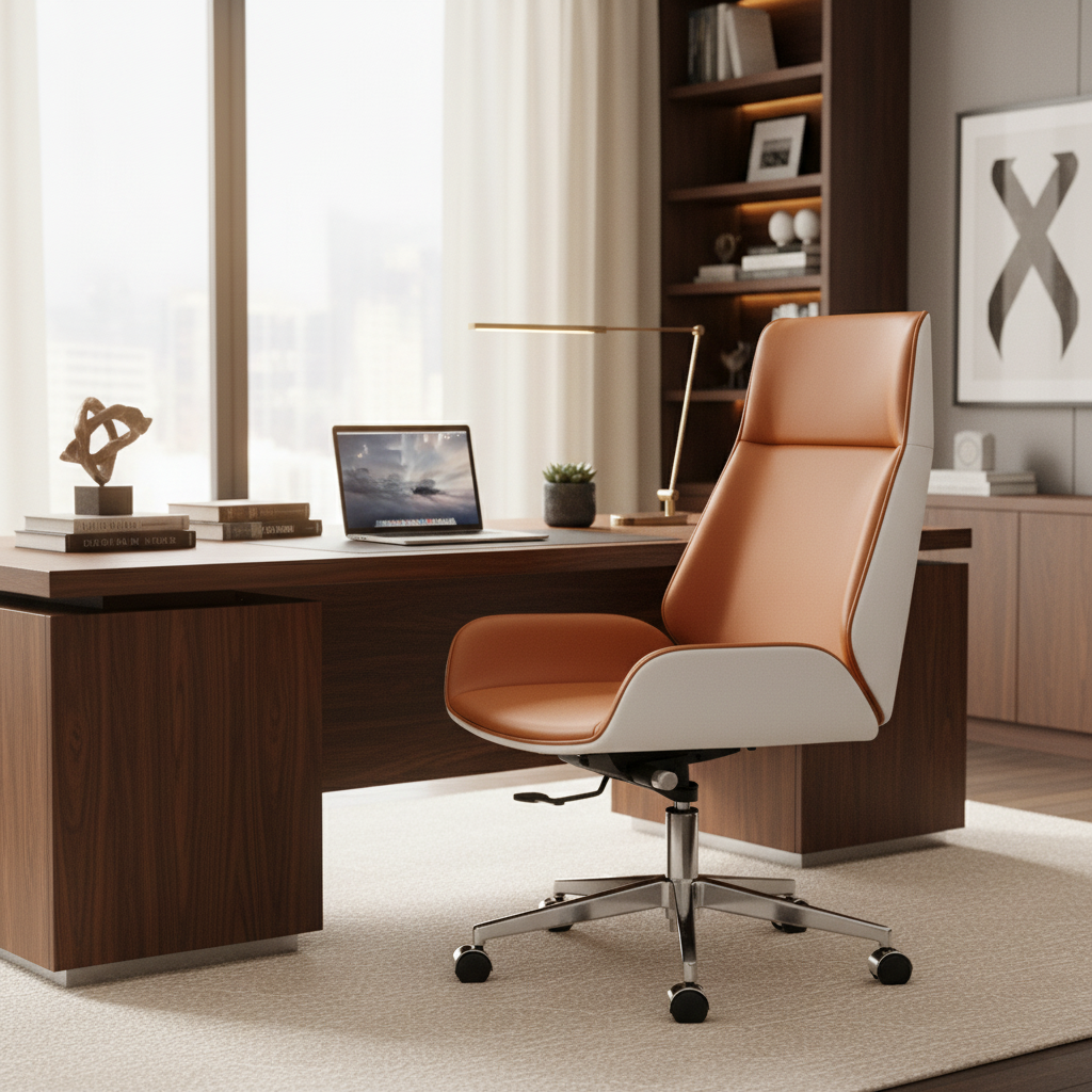 Executive Office Chair High Back Orange & White - Ergonomic PU Leather Chair UAE | IH 865- ORN/WHT