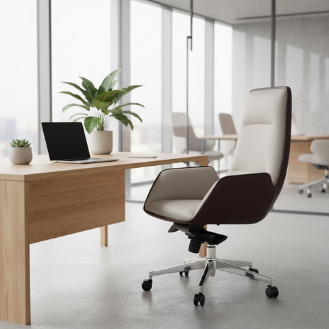 Executive Office Chair PU Leather High Back - Boss Chair BEIGE+ BROWN | UAE | IH 965