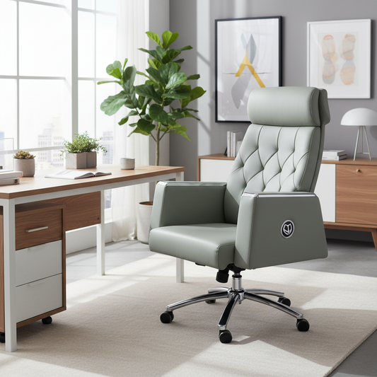 Executive Boss Chair UAE | High Back Recliner Grey Office Chair with Chrome Base | IH A23