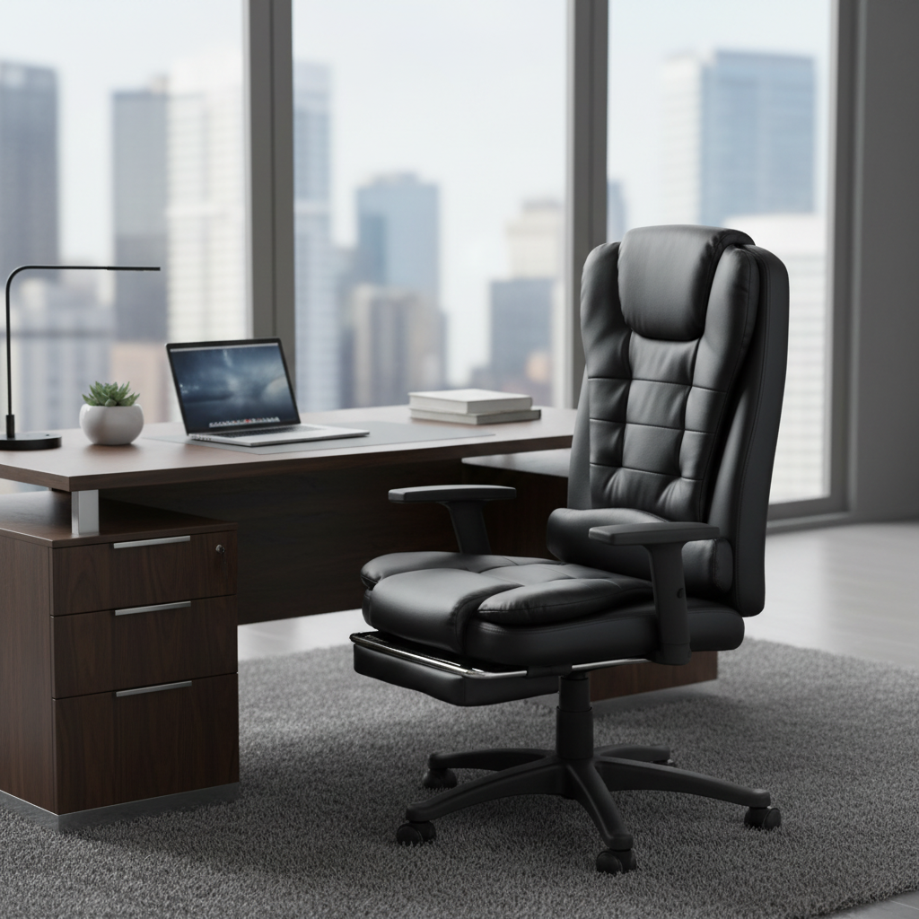 Executive Office Chair with Footrest UAE | Ergonomic PU Leather Recliner Black | IH 3600