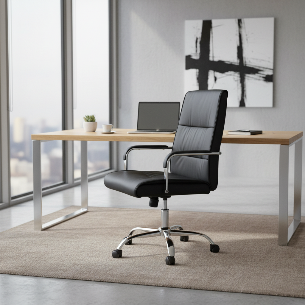 High Back Executive Office Chair UAE | Ergonomic PU Leather Chair with Chrome Base | IH 107