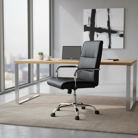 High Back Executive Office Chair UAE | Ergonomic PU Leather Chair with Chrome Base | IH 107