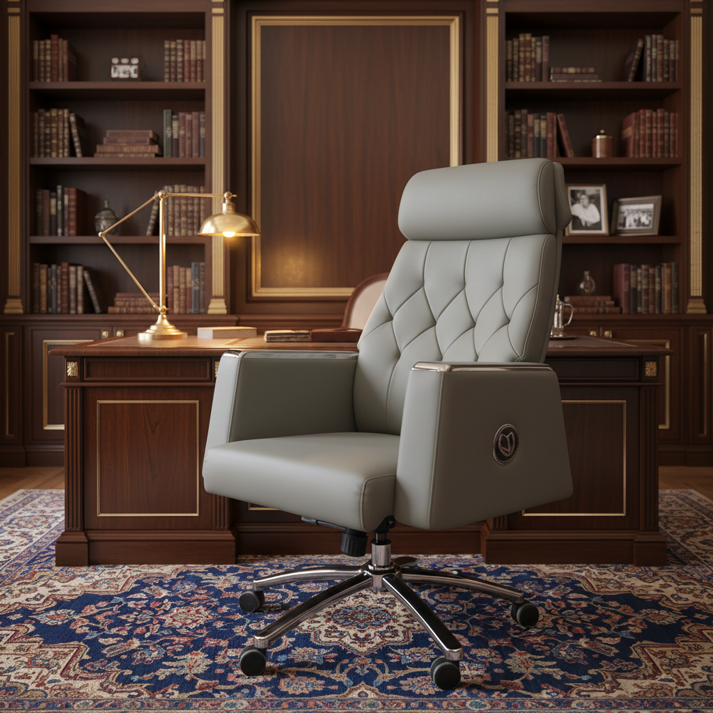 Executive Boss Chair UAE | High Back Recliner Grey Office Chair with Chrome Base | IH A23