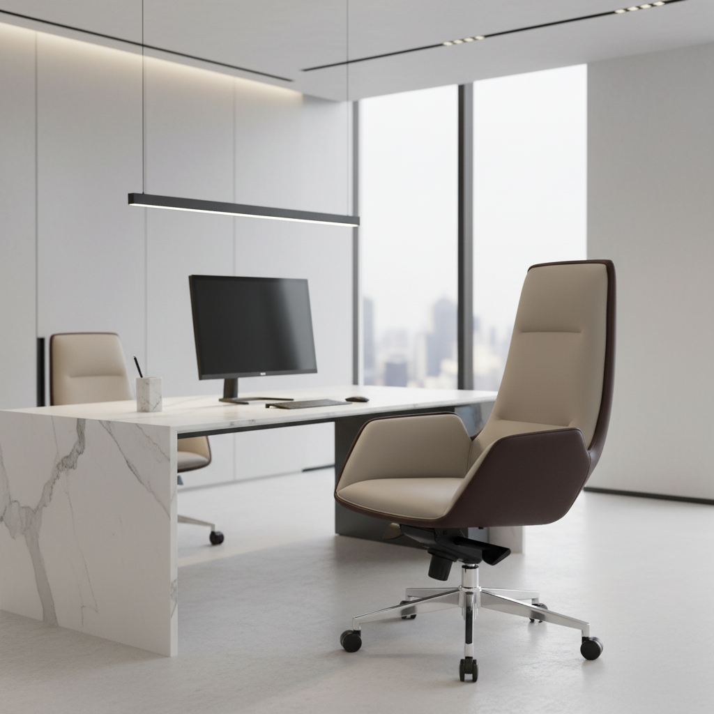 Executive Office Chair PU Leather High Back - Boss Chair BEIGE+ BROWN | UAE | IH 965