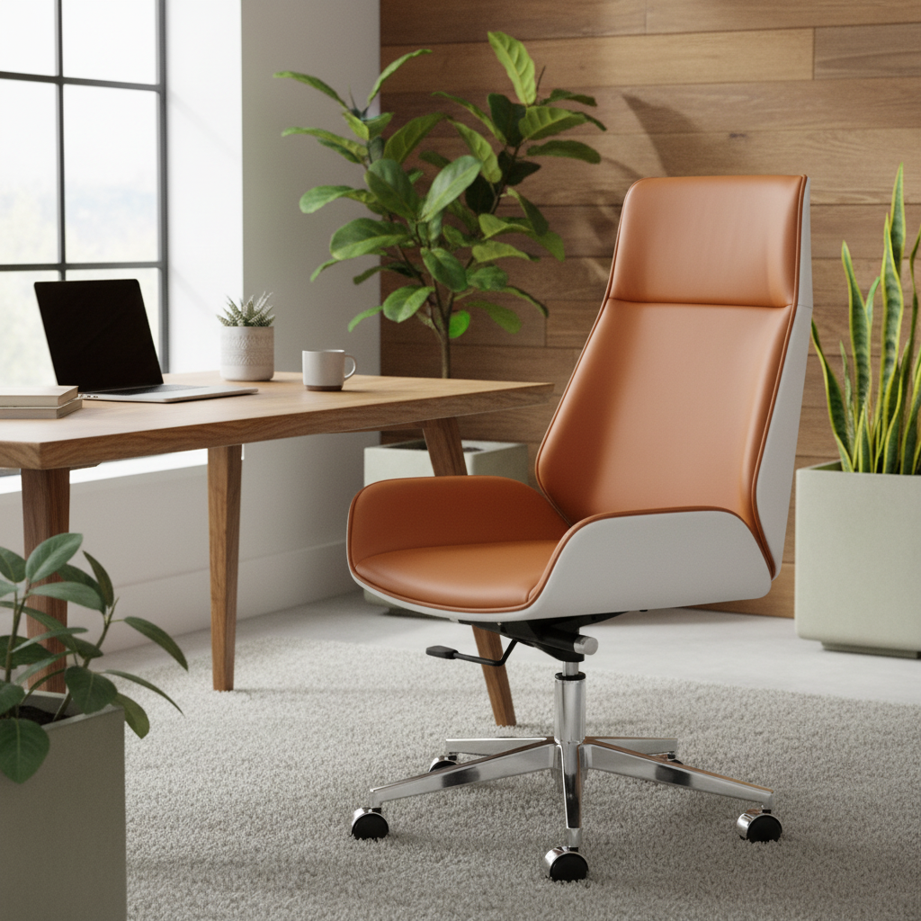 Executive Office Chair High Back Orange & White - Ergonomic PU Leather Chair UAE | IH 865- ORN/WHT