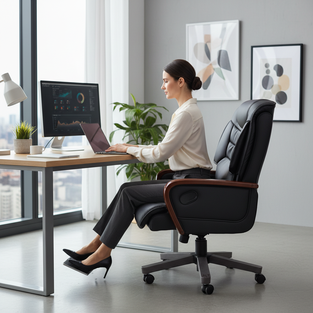 Executive Manager Office Chair Black - PU Leather Recliner with Wooden Arms | UAE | IH 7026