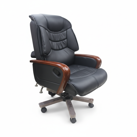 Executive Manager Office Chair Black - PU Leather Recliner with Wooden Arms | UAE | IH 7026