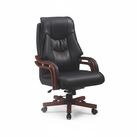 Executive Manager Office Chair with Wooden Arms - Premium PU Leather Recliner UAE | IH 9988