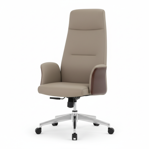 Model Roe HB Executive Office Chair – Grey & Walnut High Back PU