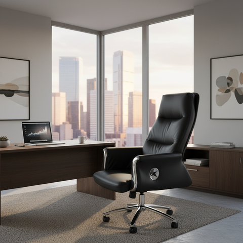 Executive Boss Black Chair UAE | High Back Recliner Office Chair with Chrome Base | IH 168