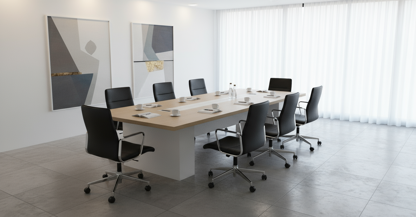 INFINI HOMES Meeting Table UAE - Model BX-WN-201-36-MT Oak White 360x140cm Dubai Abu Dhabi Sharjah