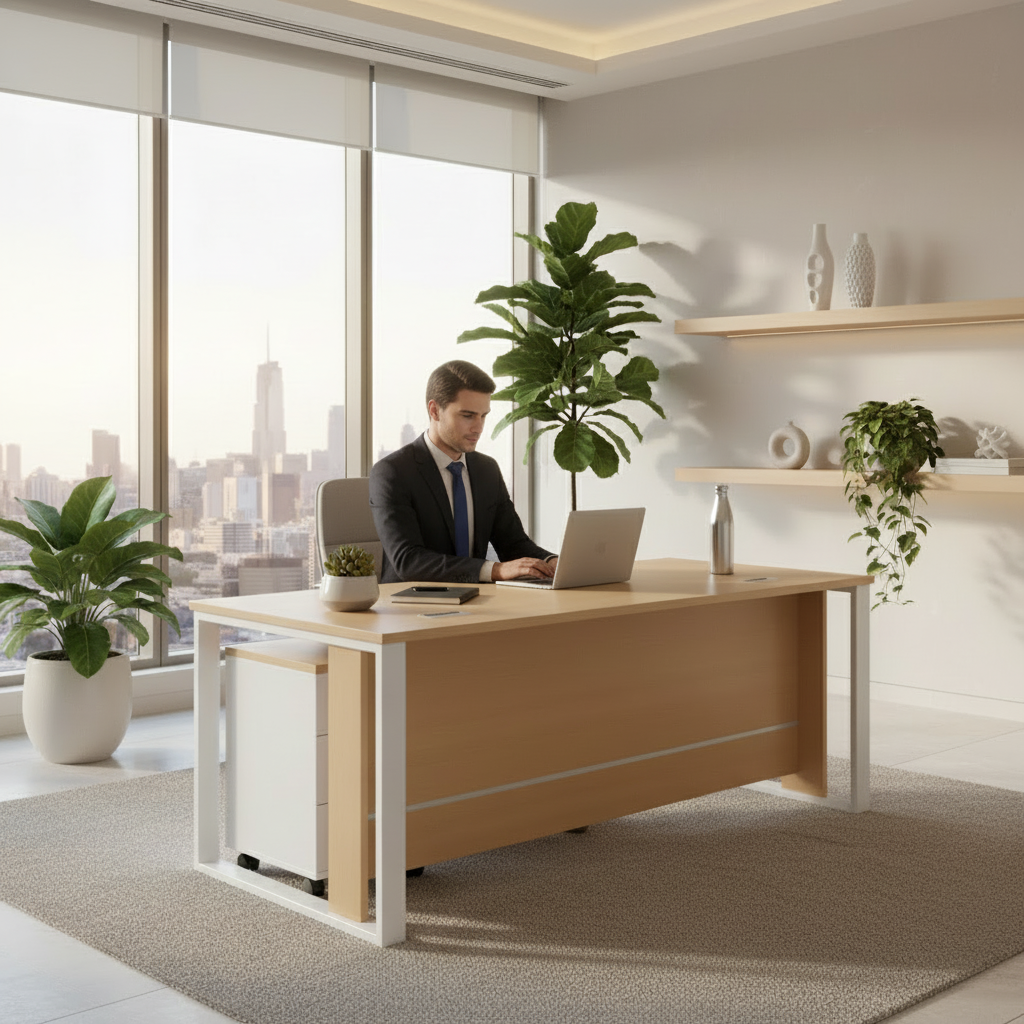 Office Desk 180cm with Drawer - Metal Leg Computer Table Dubai UAE