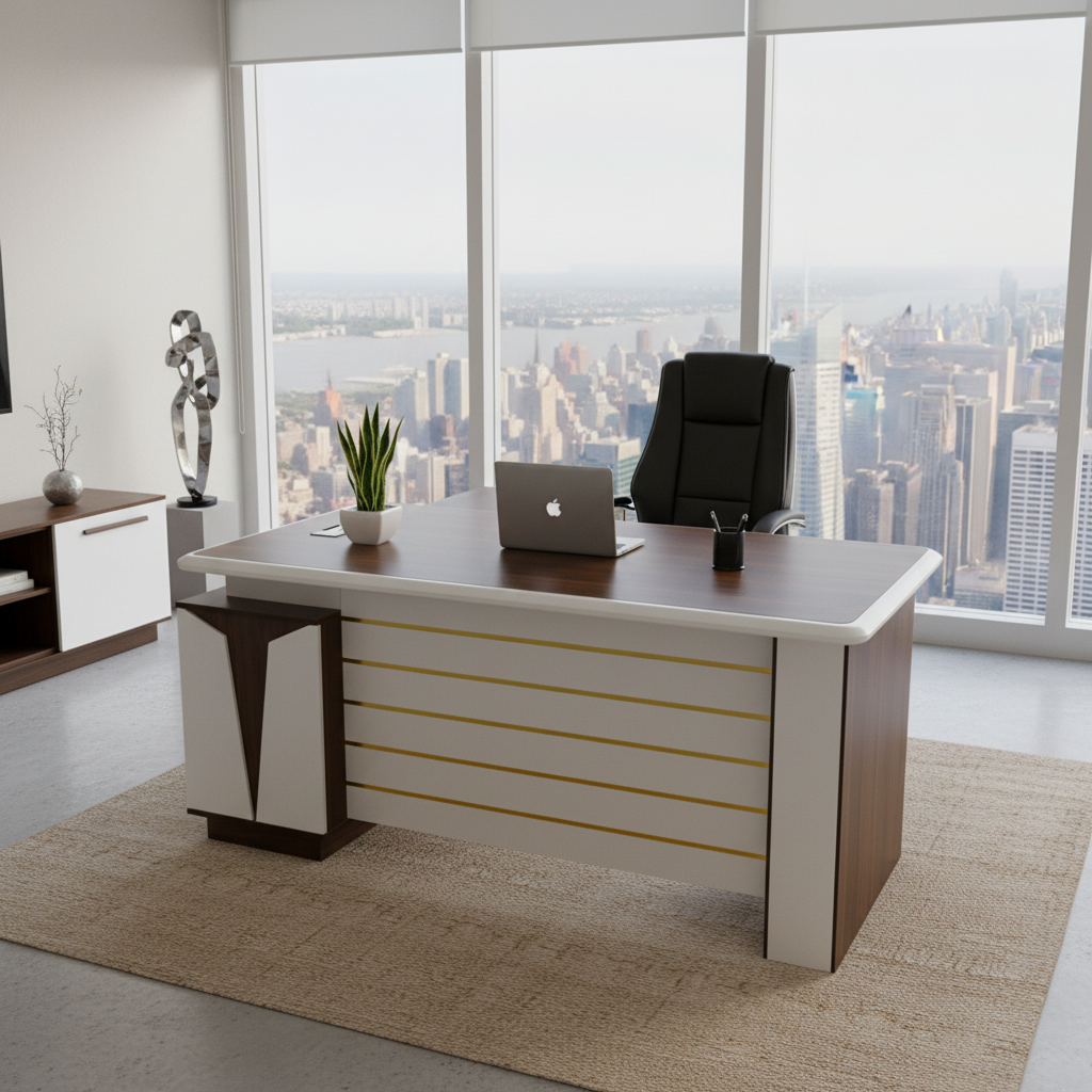 Wenge Light Grey Office Table IH 723 | Premium Office Furniture UAE