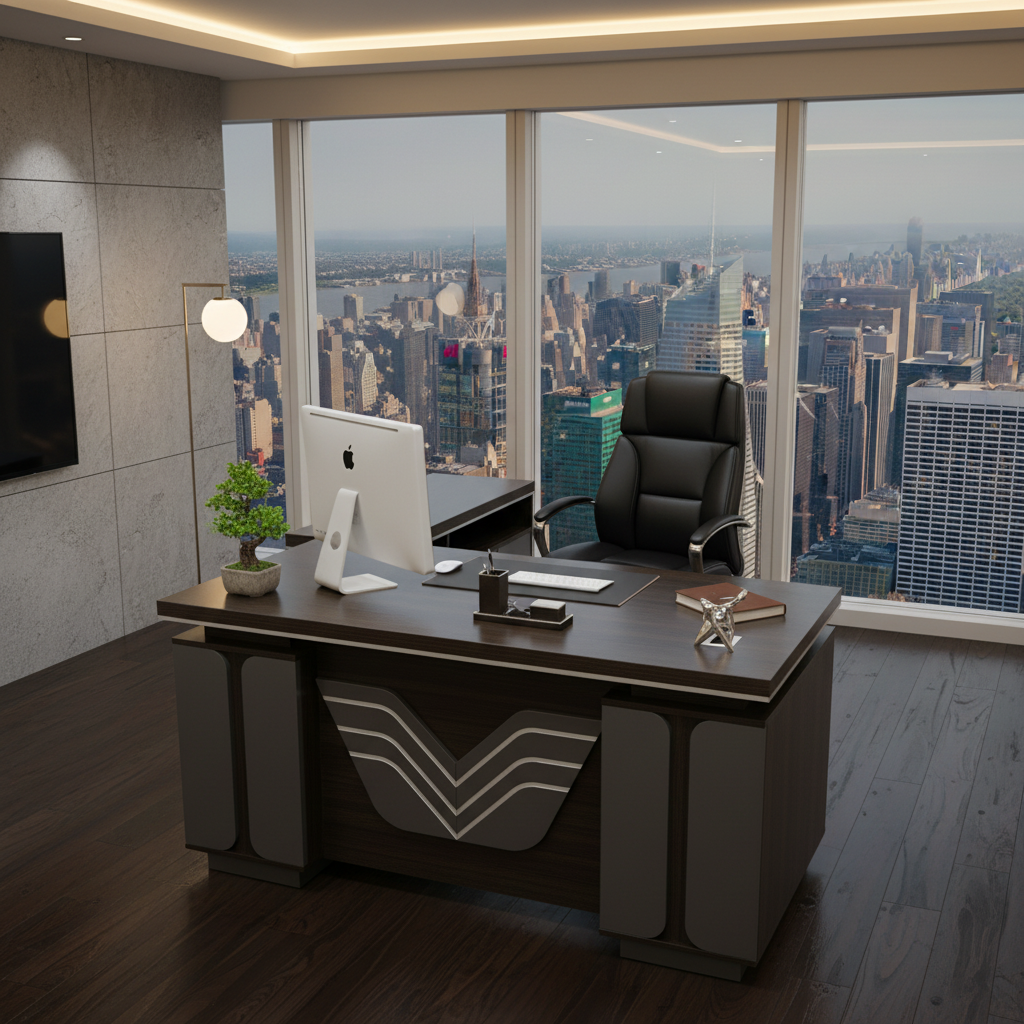 L-Shape Office Desk IH-5214-L | 140×70×75 cm | Coffee, Grey & Khaki