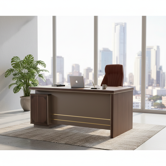 L-Shape Office Desk 1.6m Oak & Khaki | Premium Executive Desk UAE