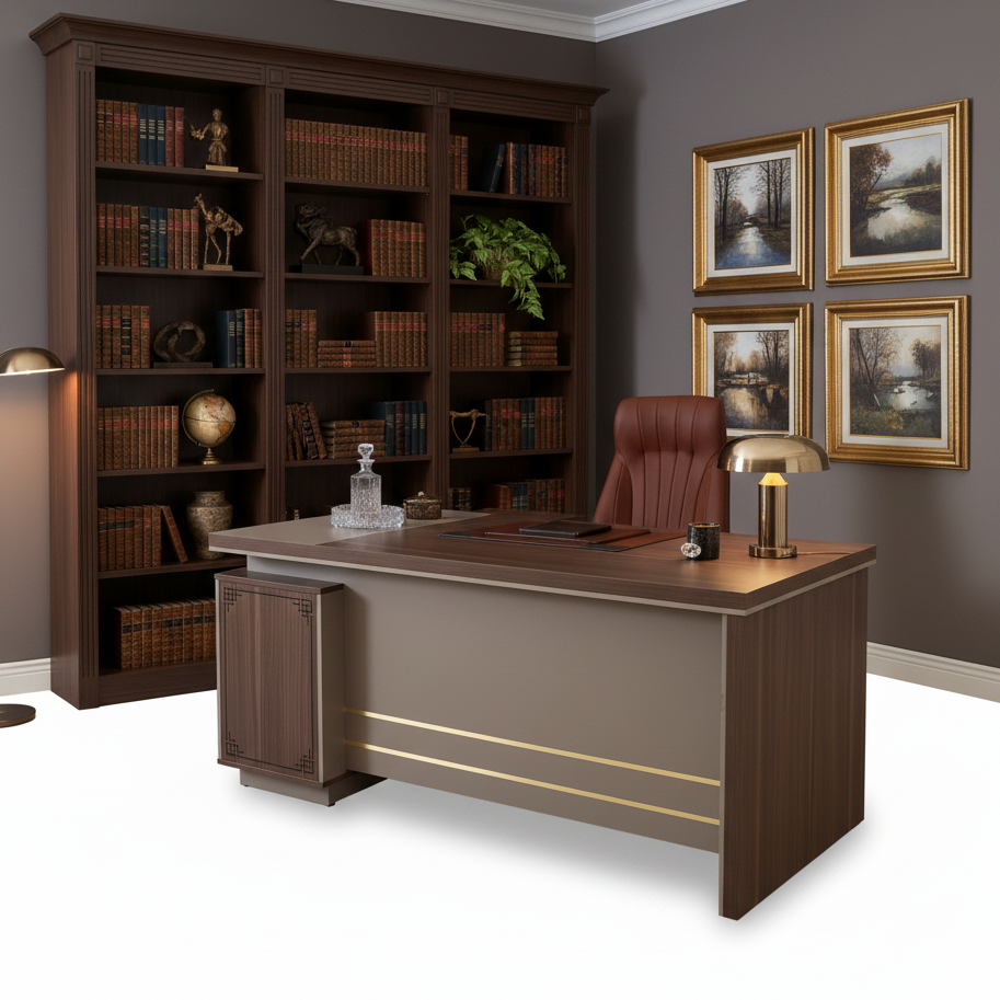 L-Shape Office Desk 1.6m Oak & Khaki | Premium Executive Desk UAE