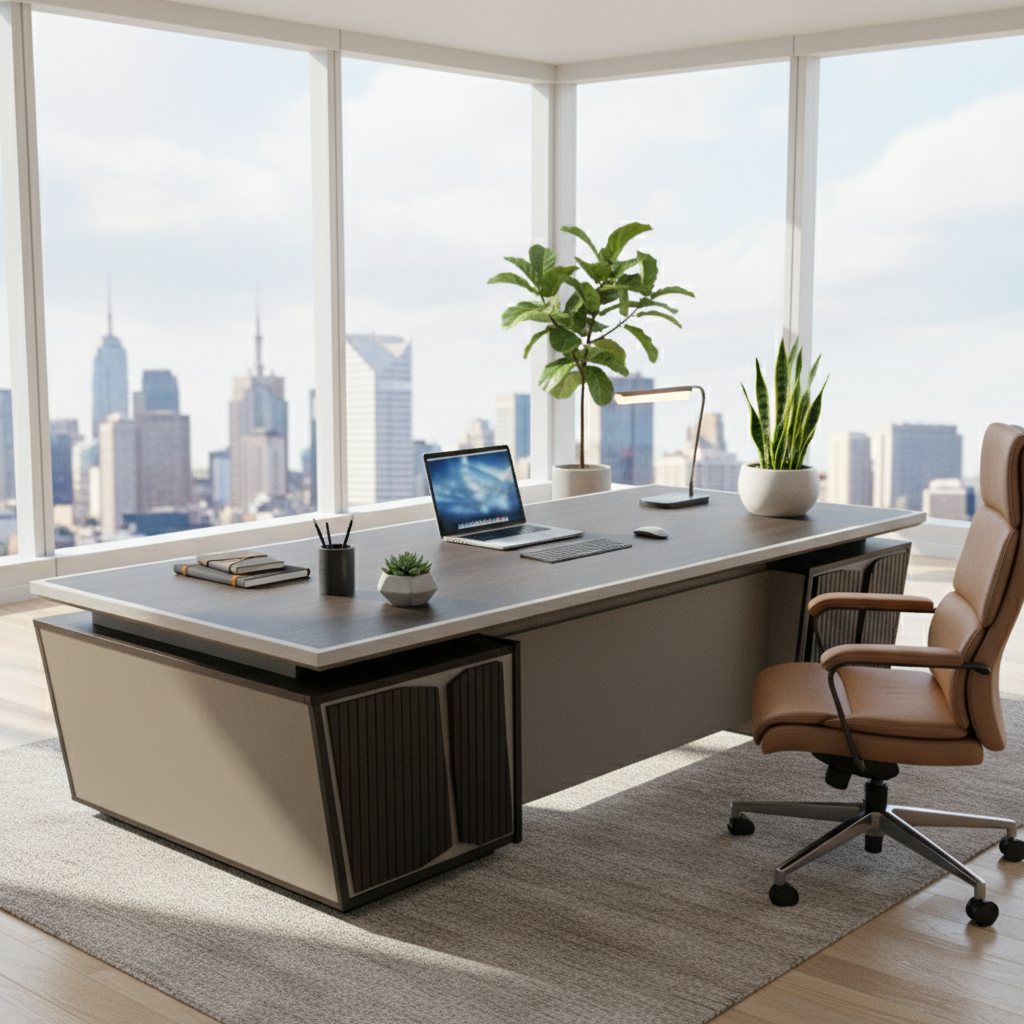 Office Desk 1.8m Purple Gold & Light Khaki | Premium Executive Desk UAE