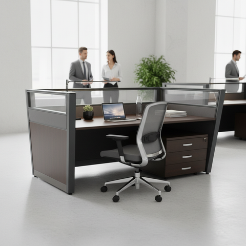 1-Person Coffee & Grey Workstation Desk 120x60cm | Office Furniture UAE