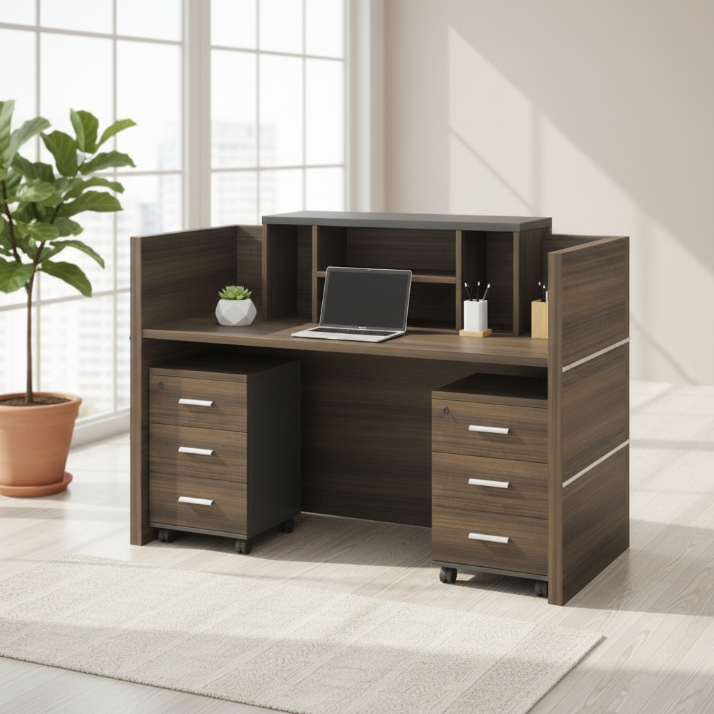INFINI HOMES Reception Table UAE - Model RCP-180-BG 180x70x105cm Aluminum Strips Dubai Abu Dhabi Sharjah