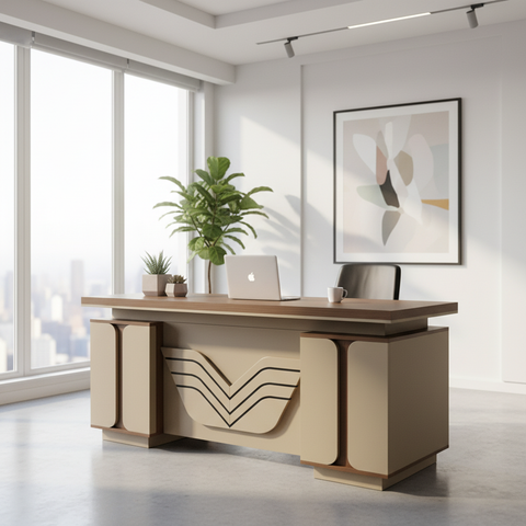 Office Desk 1.4m Oak+Kakie (140x70x75cm) | UAE-Wide Delivery