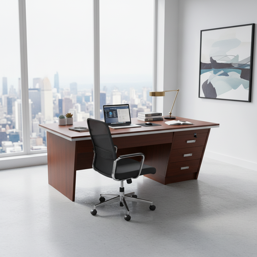 Office Desk 1M Golden Oak (100x60x75cm) | Premium Workspace Furniture UAE