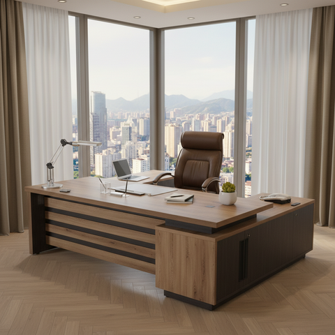 L-Shape Office Desk 1.6M Oak & Khaki | Premium Corner Desk UAE | IH 4316