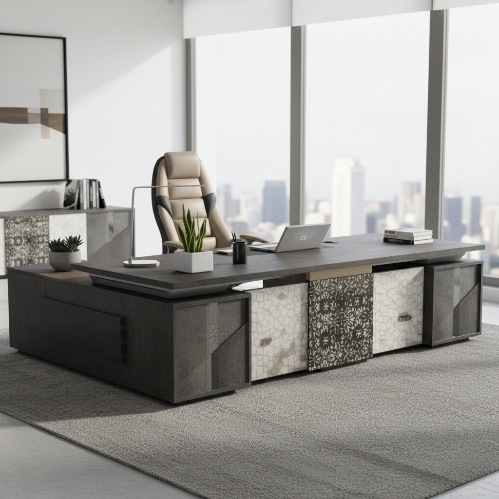 L-Shape Office Desk 2M Grey | Premium Executive Workstation UAE