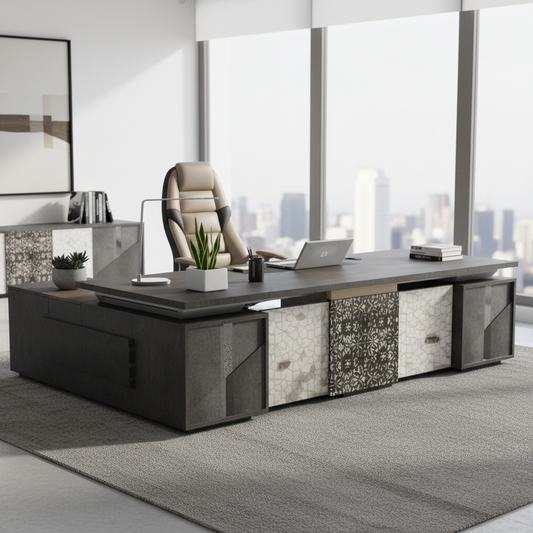 L-Shape Office Desk 2M Grey | Premium Executive Workstation UAE