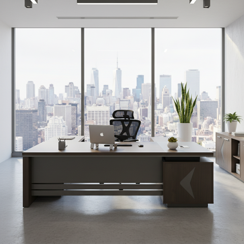 L-Shape Office Desk 1.8m Coffee Grey | Premium Executive Desk UAE