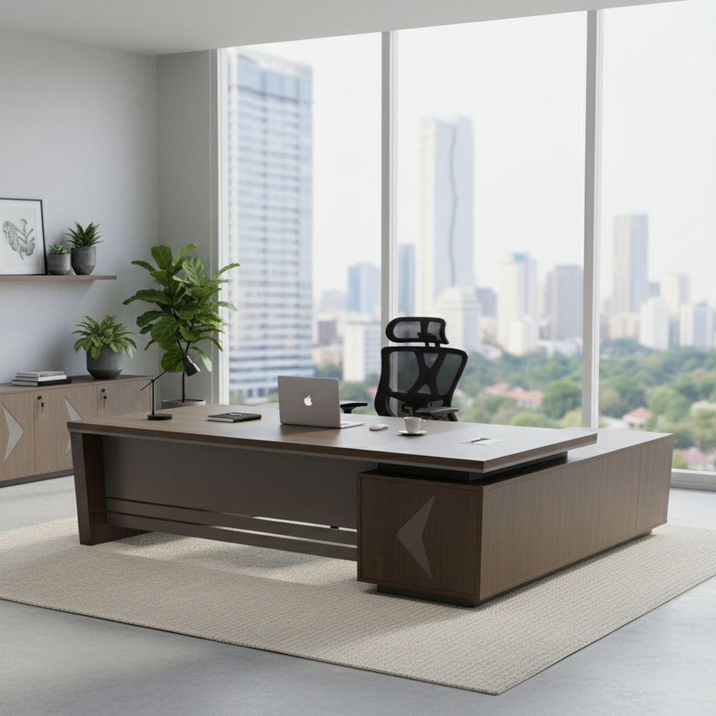 L-Shape Office Desk 1.8m Coffee Grey | Premium Executive Desk UAE