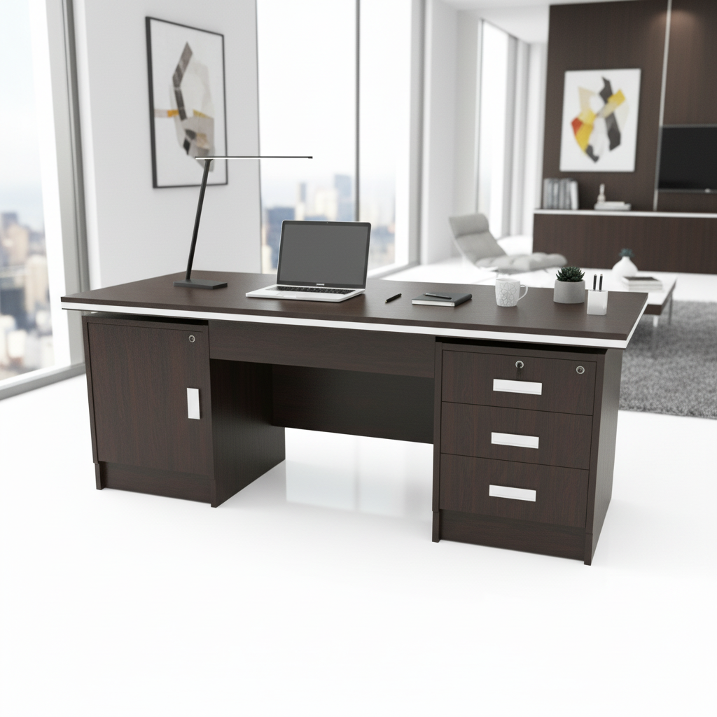 Office Desk 1.4m Coffee Brown (140x70x75cm) - Premium Workspace Furniture UAE
