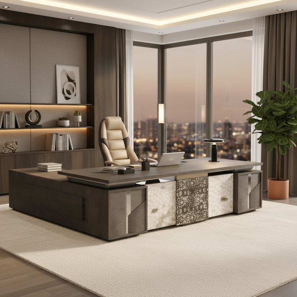 L-Shape Office Desk 2M Grey | Premium Executive Workstation UAE