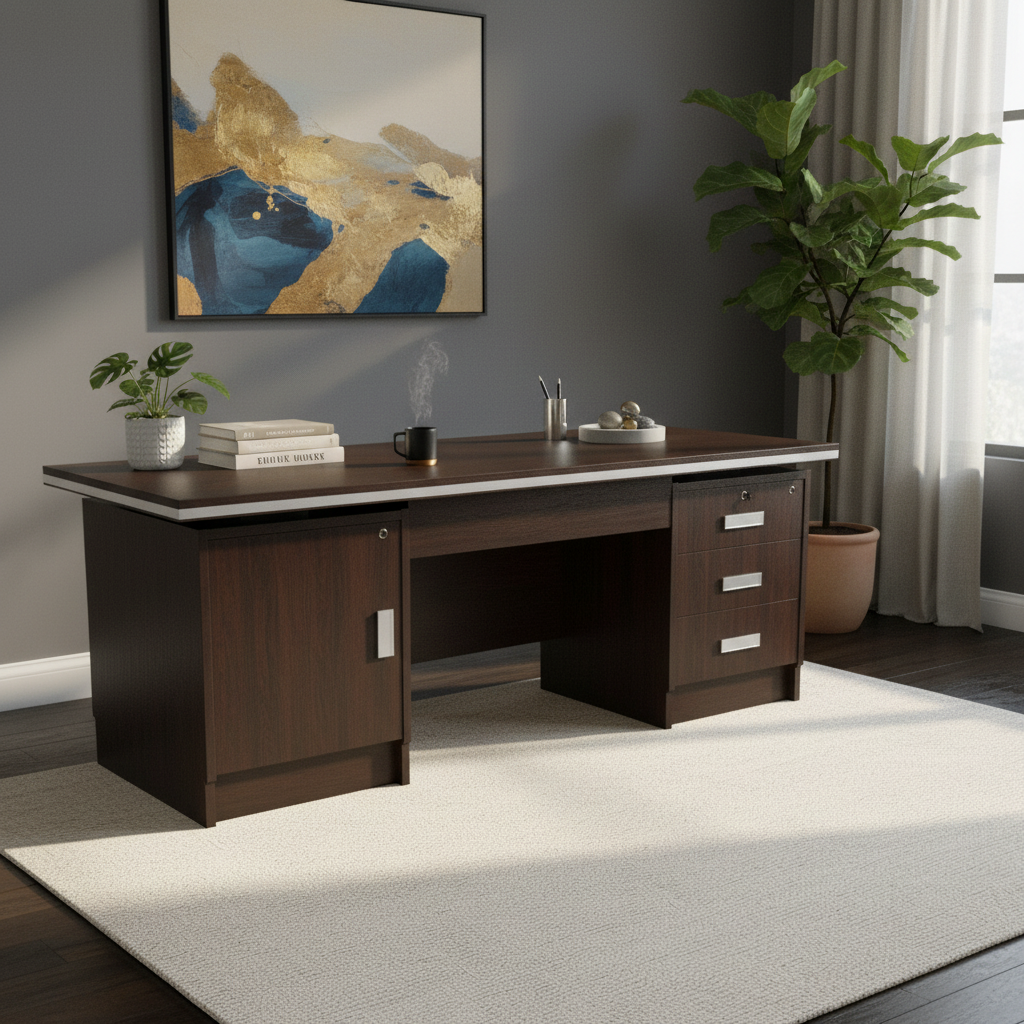 Office Desk 1.4m Coffee Brown (140x70x75cm) - Premium Workspace Furniture UAE