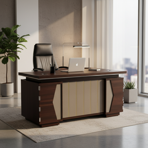 Office Desk 1.4m Oak & Khaki | Premium Workstation 140x70x75cm | UAE Delivery
