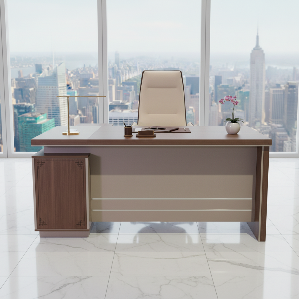 L-Shape Office Desk 1.8m Oak & Khaki - Premium Executive Workstation UAE | IH 4218