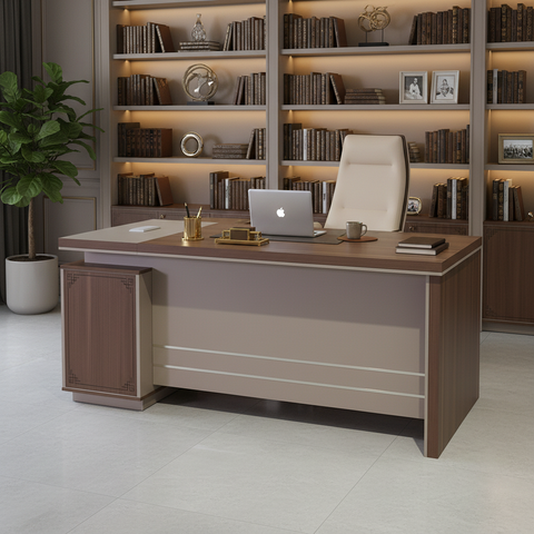 L-Shape Office Desk 1.8m Oak & Khaki - Premium Executive Workstation UAE | IH 4218