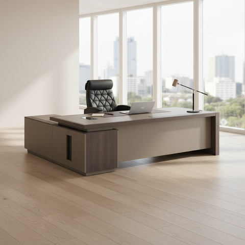 L-Shape Office Desk 1.6m Oak & Khaki | Premium Executive Desk UAE