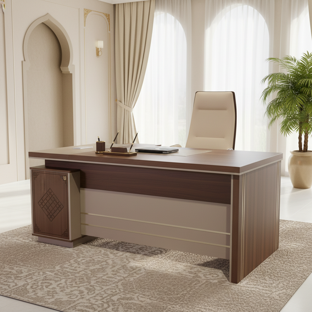 L-Shape Office Desk 1.8m Oak & Khaki - Premium Executive Workstation UAE | IH 4218