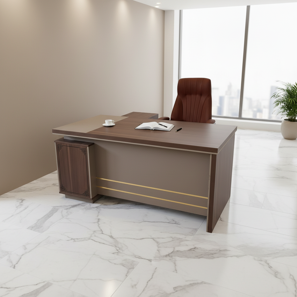 L-Shape Office Desk 1.6m Oak & Khaki | Premium Executive Desk UAE