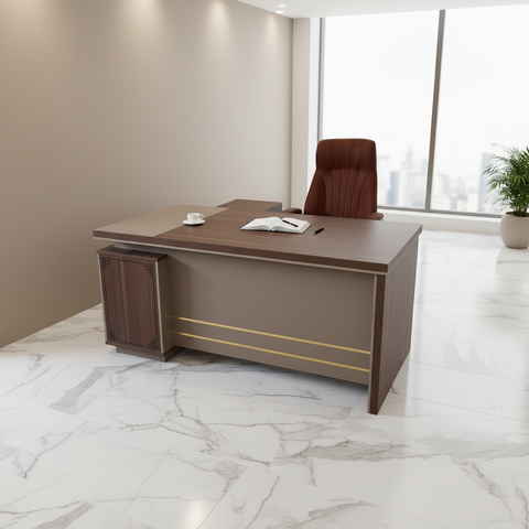 L-Shape Office Desk 1.6m Oak & Khaki | Premium Executive Desk UAE