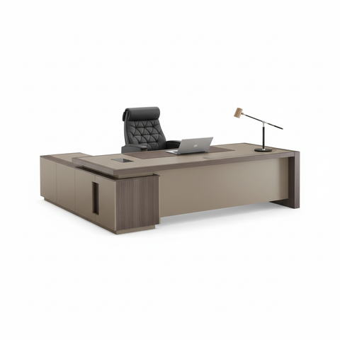 L-Shape Office Desk 1.6m Oak & Khaki | Premium Executive Desk UAE