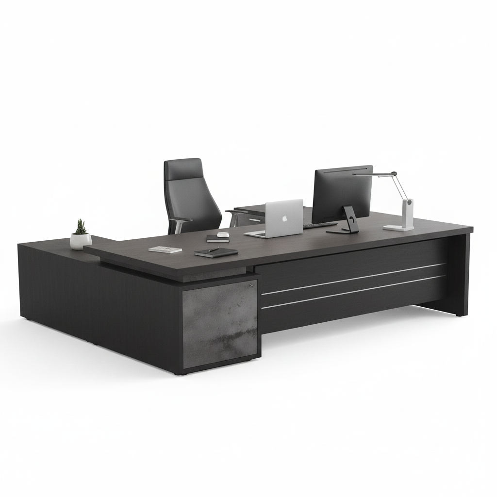 L-Shape Office Desk 1.6M Coffee Grey | Premium Executive Desk UAE