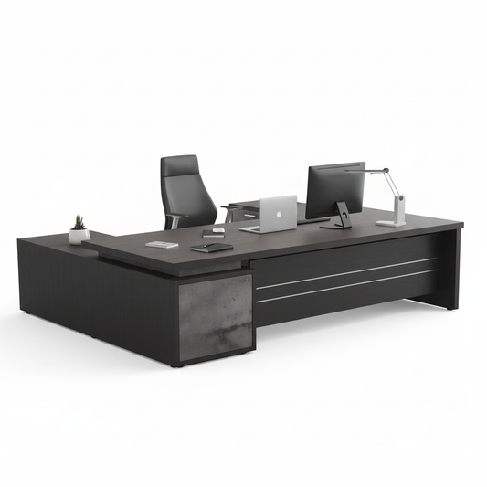 L-Shape Office Desk 1.6M Coffee Grey | Premium Executive Desk UAE