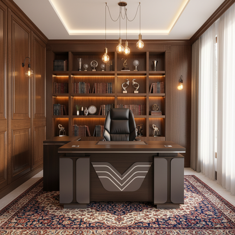 L-Shape Office Desk IH-5214-L | 140×70×75 cm | Coffee, Grey & Khaki