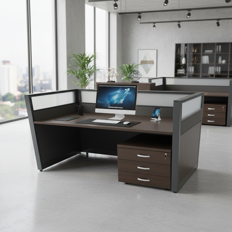 1-Person Coffee & Grey Workstation Desk 120x60cm | Office Furniture UAE