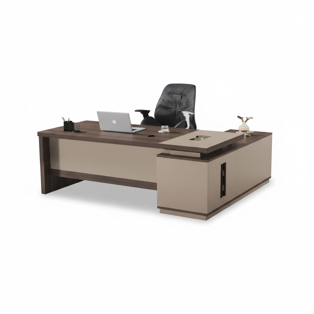 L-Shape Office Desk 1.8m Oak & Khaki | Premium Executive Desk UAE