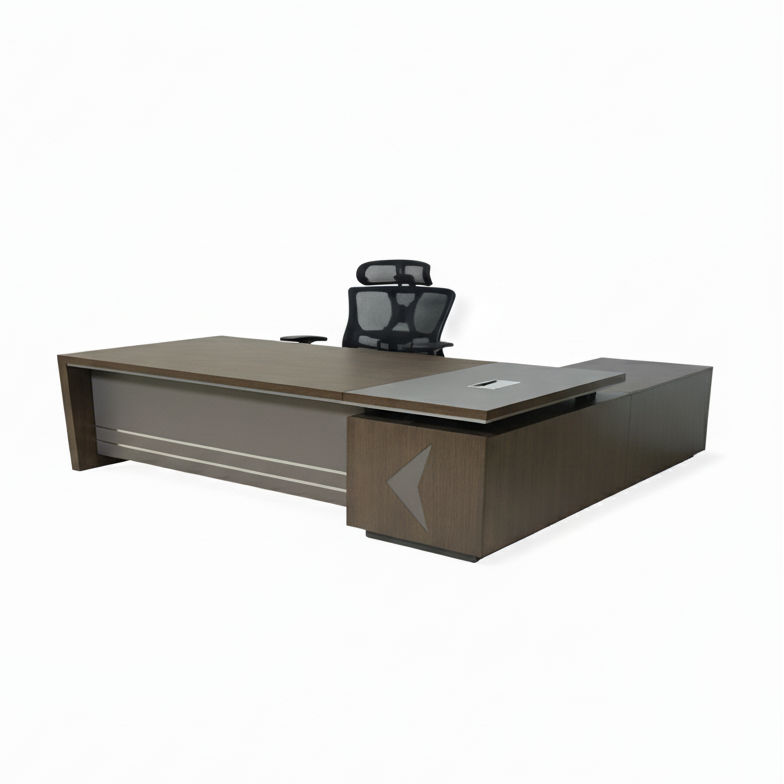 L-Shape Office Desk 1.6m Coffee Grey | Premium Executive Desk UAE