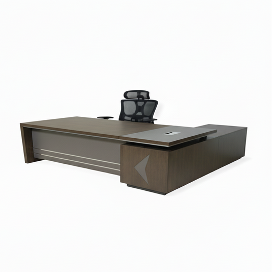 L-Shape Office Desk 1.6m Coffee Grey | Premium Executive Desk UAE